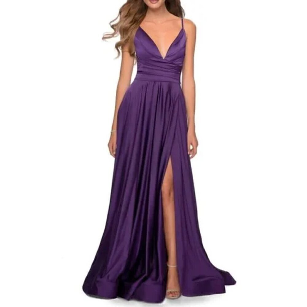 La Femme Satin Ballgown In Royal Purple Size Us 4